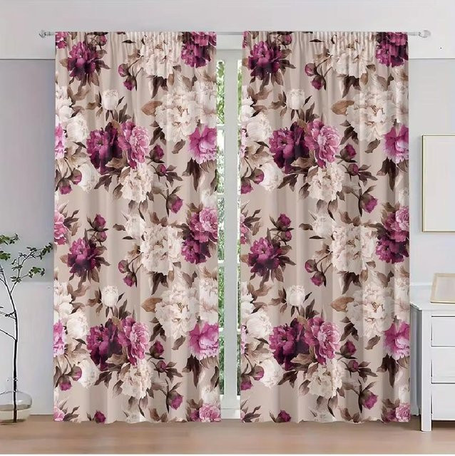 Set aus 2 lichtblockierenden Vorhängen mit Pfingstrosen-Blumenmuster von Tonnika Chen aus Polyester, Breite: 100 cm, Höhe: 70 cm - Bild 1
