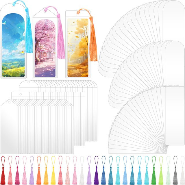 ALLOYSEED Bastelpapier-Lesezeichen Set mit Quasten und Klarsichthüllen, 60 Stück, Mehrfarbig - Bild 1