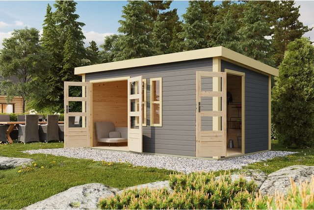 Karibu Gartenhaus Goldbach mit Flachdach und 38 mm Wandstärke - Bild 1