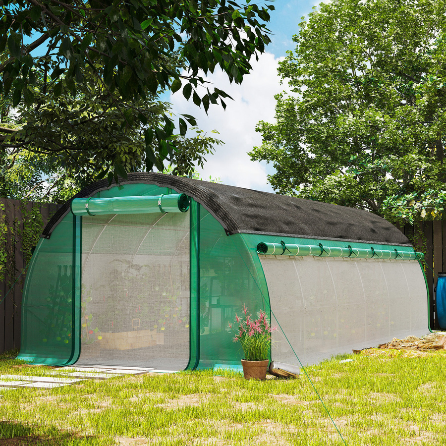 Outsunny Foliengewächshaus Grün B/H/L: 300 x 200 x 600 cm mit Reißverschlusstür und Erdankern - Bild 2