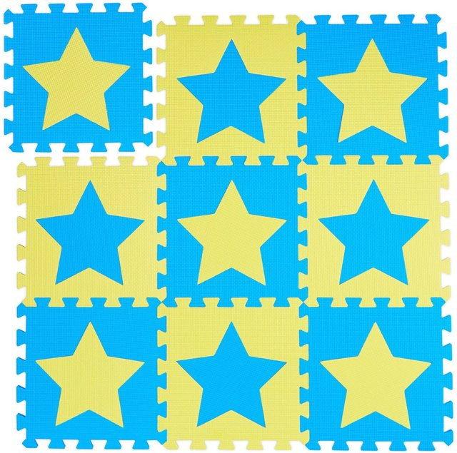 Relaxdays Puzzlematte Sterne aus EVA Schaumstoff in Blau und Gelb, B/T: 91 x 91 cm - Bild 1