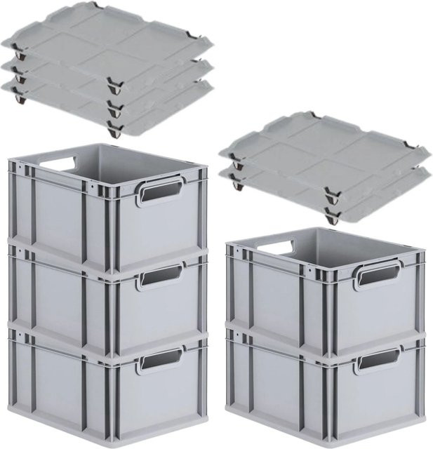 PROREGAL SparSet 5x Eurobox NextGen Grip mit Auflagedeckel und 4 schwarzen Schiebeschnappverschlüssen, Grau, H x B x T: 22 x 30 x 40 cm - Bild 1
