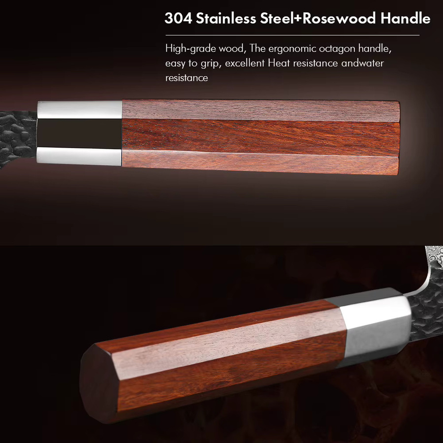 TURWHO Santokumesser aus Damaststahl VG10 mit Holzgriff, handgeschmiedetes japanisches Kochmesser für Fleisch und Gemüse, Silber, Klinge: 17,8 cm - Bild 4