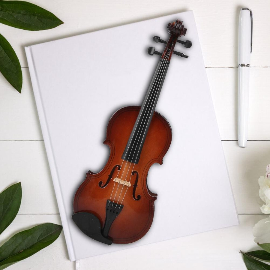 Holz Miniatur Violine Modell als dekoratives Musikinstrument-Ornament in Braun mit Geschenkbox - Bild 4