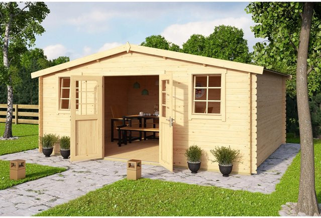 Lasita Holz-Gartenhaus Wels 5 in Blockbohlenbauweise mit Satteldach, Farbe Natur, B: 548,8 cm, T: 420 cm - Bild 1