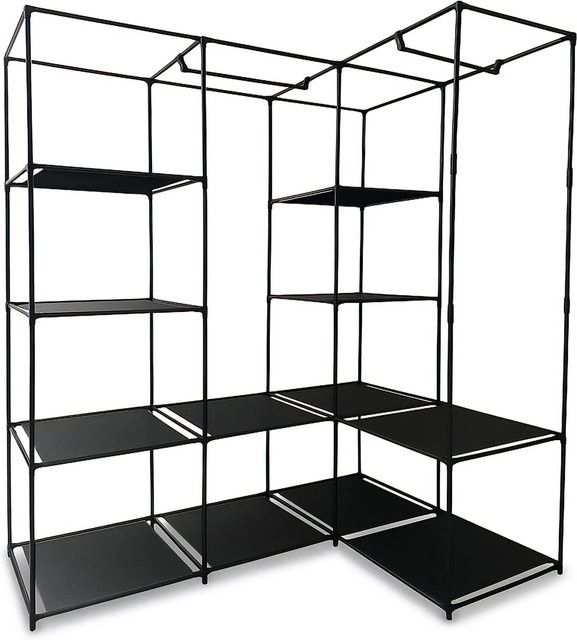 Relaxdays Eckschrank aus Metall in Schwarz mit 2 Kleiderstangen und 12 Ablagen, H x B x T: 170 x 86 x 130 cm - Bild 1