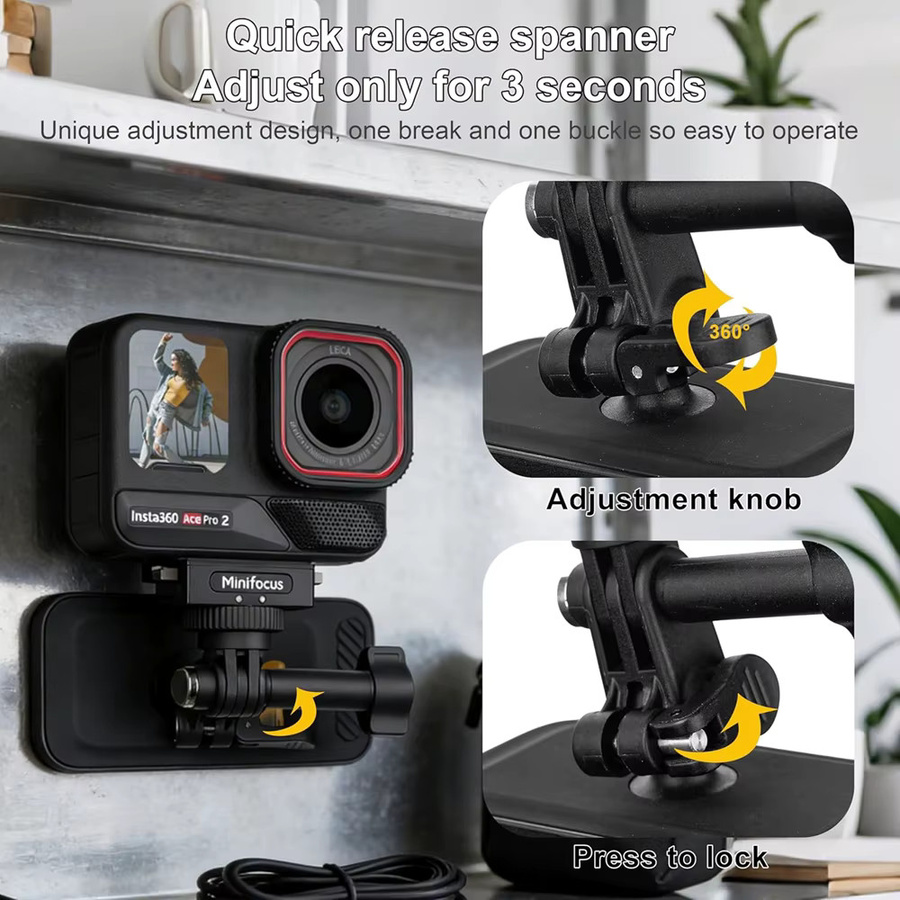 MINIFOCUS Magnetische Halterung 360 Grad drehbarer Rucksack-Clip für GoPro, Akaso, Insta360 und DJI Action Kameras, Farbe: Schwarz - Bild 6