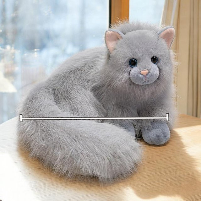 Yiran Health & Beauty Liegende Flauschige Katze Kätzchen Plüschtier, Grau Weiß, ab 14 Jahren - Bild 1