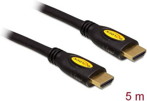 Delock HDMI Anschlusskabel 4K UHD mit vergoldeten Steckkontakten in Schwarz, Länge: 5,00 m - Bild 1