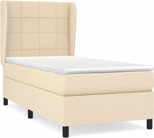 vidaXL Boxspringbett Hybrid mit Matratze und Taschenfederkern in Creme/Beige, B/T/H: 90 x 200 x 118 cm - Bild 1