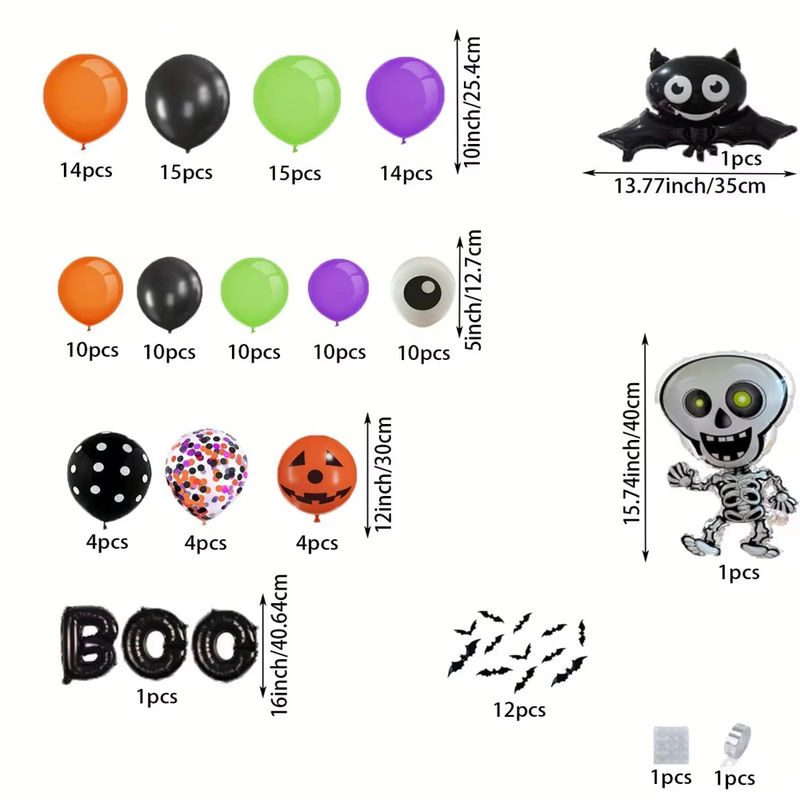 137-teiliges Halloween Ballon-Girlanden-Set mit Fledermaus und Skelett aus Aluminiumfolie in Multicolor für eine gruselige Party-Dekoration - Bild 2