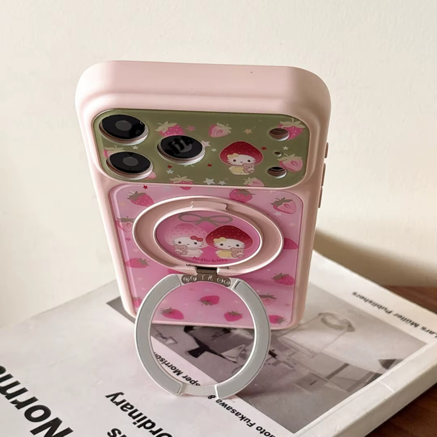 Korea Star Hello Kitty Handyhülle mit Erdbeer-Design und Linsenschutz für Apple iPhone 17 16 15 Pro Max in Pink mit magnetischer Halterung und stoßfestem Schutz - Bild 3