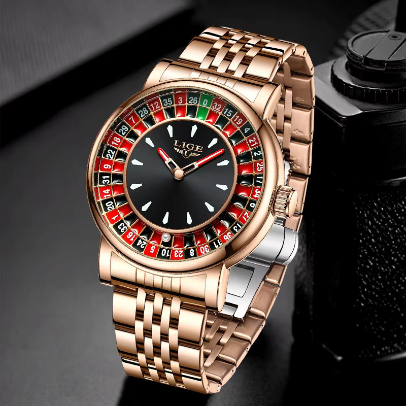 LIGE Armbanduhr Quarz, Edelstahl, Roségold, Schwarz, Herren - Bild 2