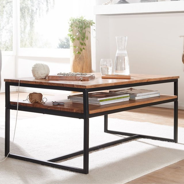 Couchtisch aus Akazie Massivholz in Braun im Industrial-Stil, rechteckig, Breite: 100 cm, von Finebuy - Bild 1