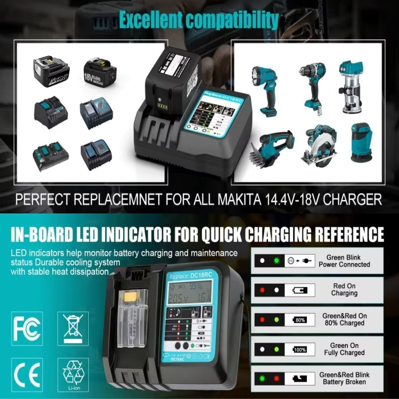 Makita DC18RC Schnellladegerät mit Lüfter für Li-Ionen-Akkus 3A für 14,4V und 18V Akkus wie BL1860B, BL1850B, BL1840, BL1830, BL1820, BL1415 und BL1440 - Bild 6