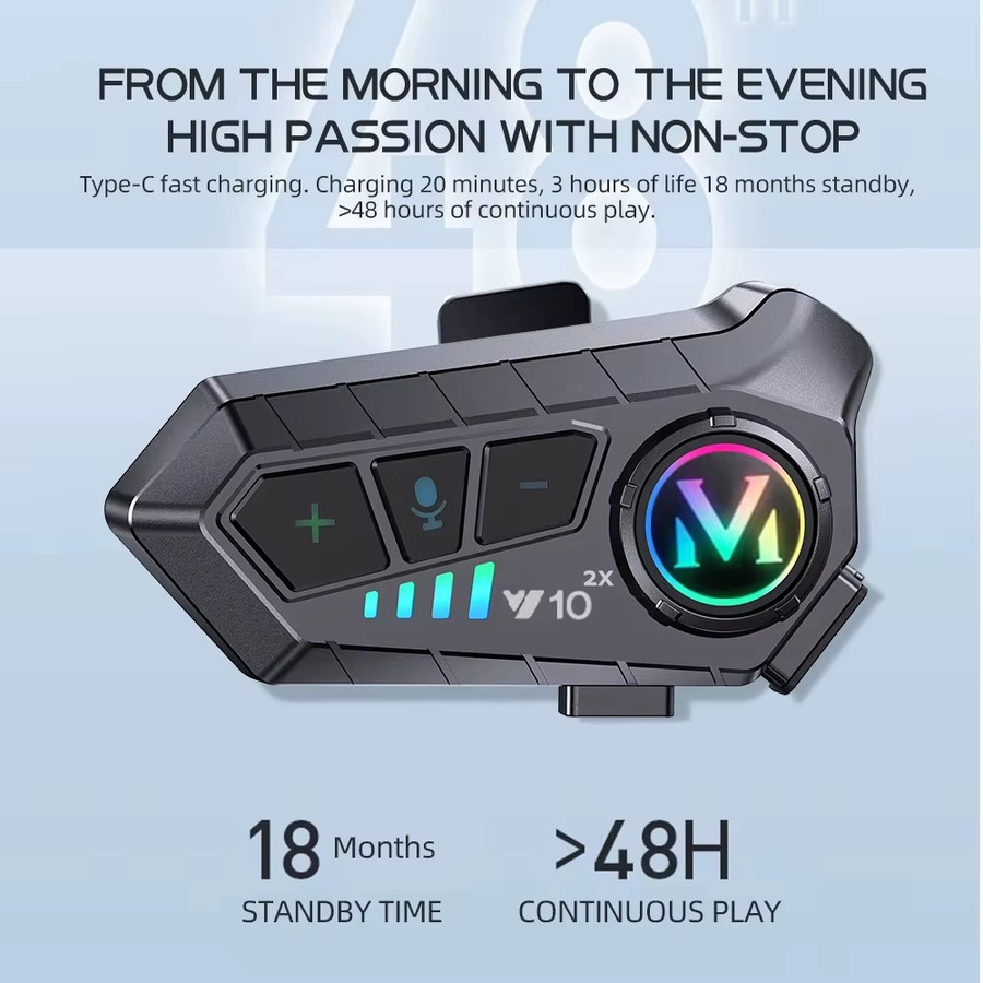 Kebidumei Motorrad Intercom Bluetooth Headset für 2 Fahrer, Wasserdichtes Helm-Headset mit BT 5.3, Schwarz - Bild 4