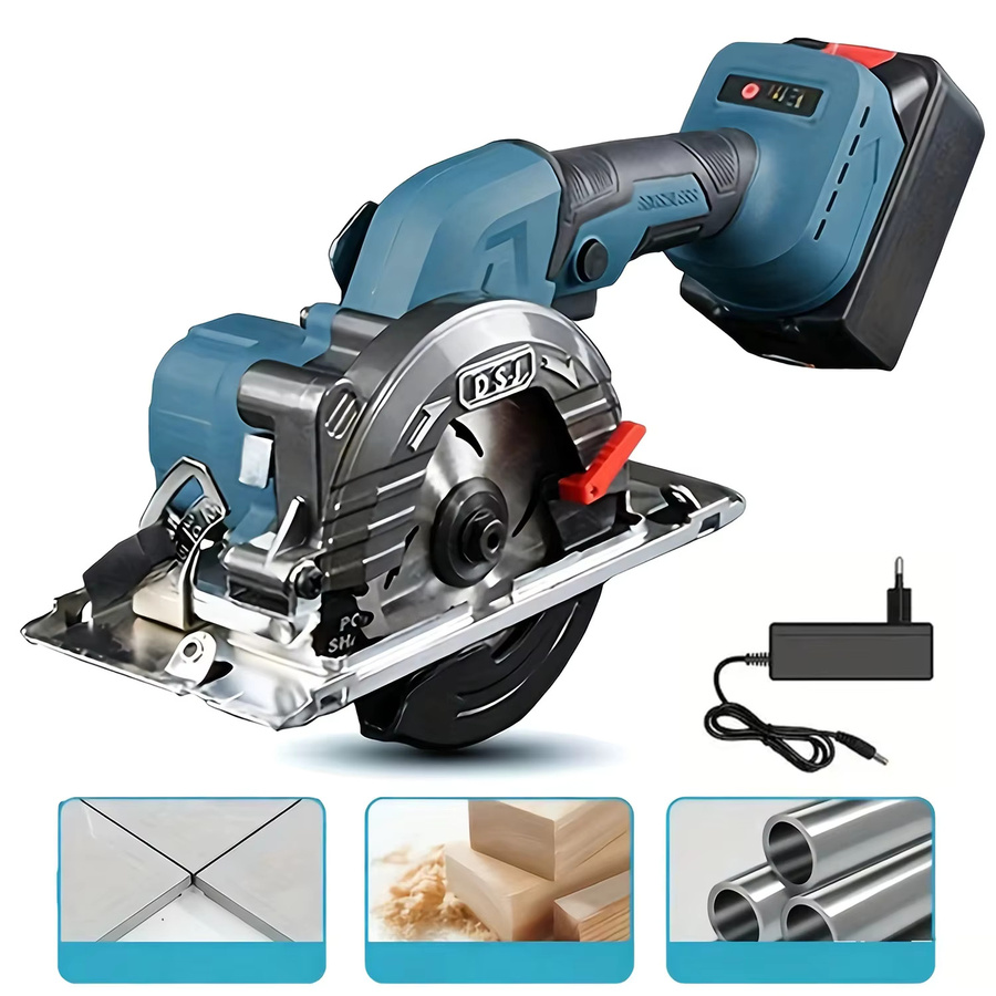 DWiusty Bürstenlose elektrische Kreissäge in Blau, 125 mm Multifunktions-Schneidwerkzeug mit 0-45 Grad Einstellbarkeit, kompatibel mit Makita 21V Akku - Bild 3