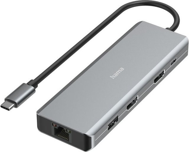Hama Connect2Media USB-C-Hub Multiport Dockingstation mit 9 Ports, 2x HDMI 4K UHD, USB-A, USB-C und LAN in Grau - Bild 1