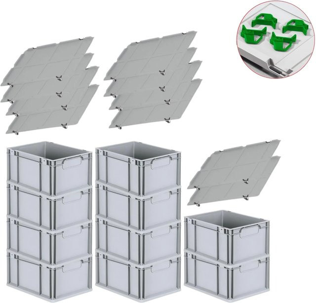 PROREGAL Spar Set 10x Eurobox Nextgen Economy mit Auflagedeckel und 4x Schiebeschnappverschlüssen in Grün, H x B x T: 22 x 30 x 40 cm, 20 Liter - Bild 1