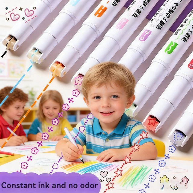kissbuty Textmarker-Set mit Blumenlinien-Form, Rollspitzen-Kurvenmarker für Schule und Büro, Mehrfarbig - Bild 1