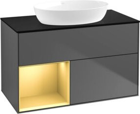 V&B Waschtischunterschrank Finion 100 in Anthrazit lackiert mit goldenem Regal - Bild 1