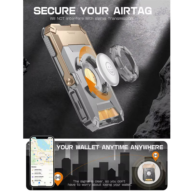 SUPCASE MagSafe Wallet mit AirTag-Halterung und Telefonstativ in Schwarz - Bild 4