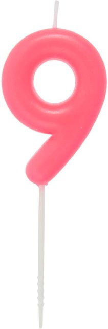 Rico Design Zahlenkerze für den Geburtstag in Neon Pink, Zahl 9 aus Paraffinwachs - Bild 1