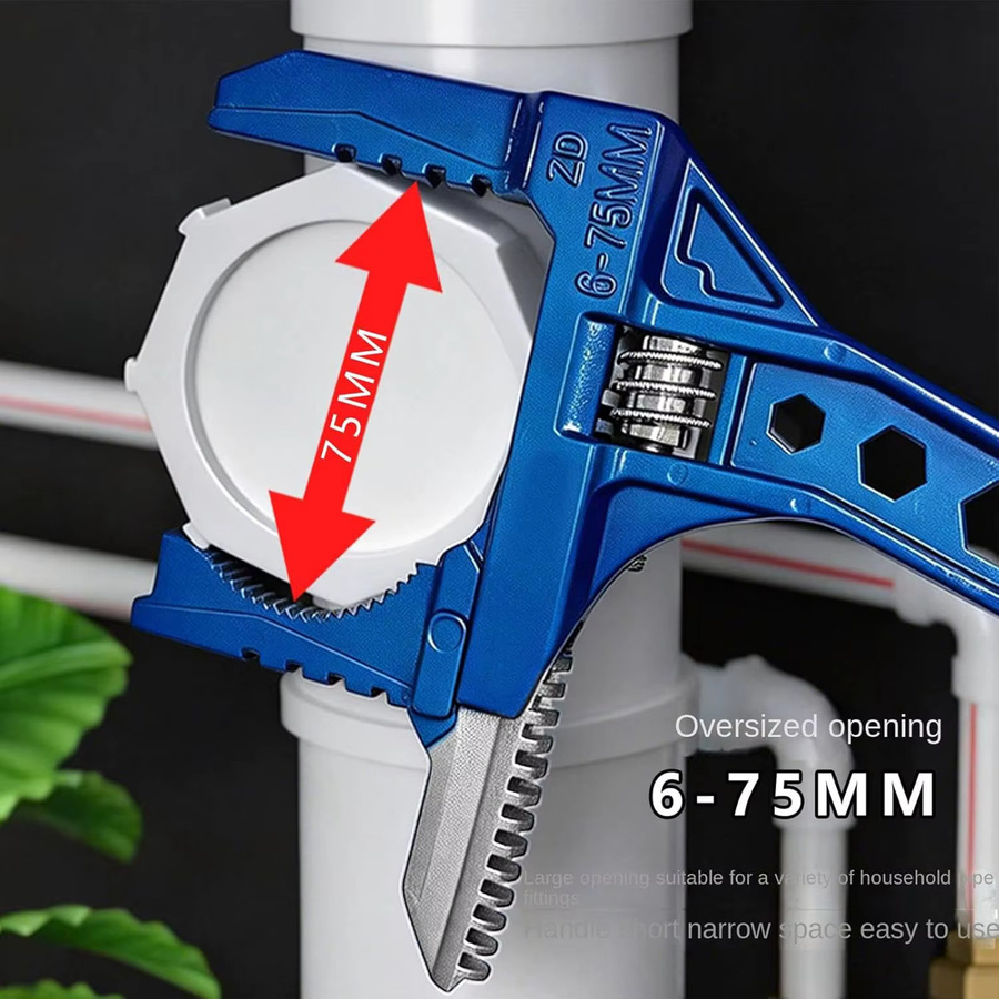 NIUXIANG Multifunktionaler Universalschlüssel aus Aluminiumlegierung für Badezimmer und Rohrmuttern, verstellbar 6-68mm, Silber/Blau - Bild 4