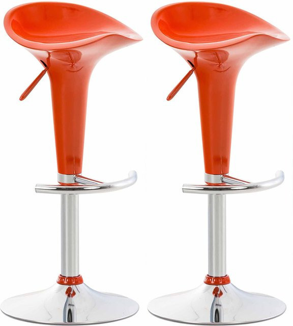 TPFLiving 2er Set Barhocker Saturn in Orange mit Metallgestell in Chromoptik - Bild 1