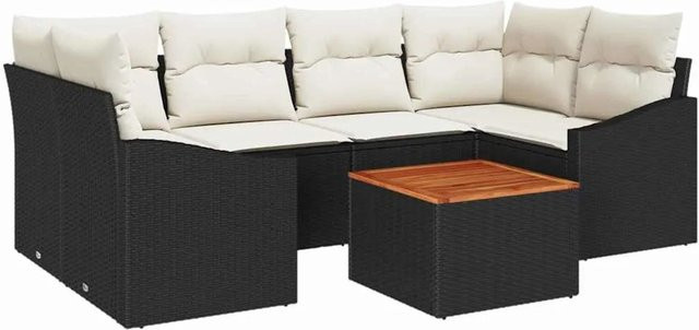 vidaXL Garten-Sofa-Set 7-teilig aus Polyrattan in Schwarz-Weiß mit Polsterung und Stauraum - Bild 1