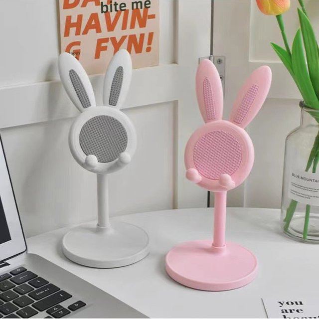 VORTNGLE Handy Ständer Desktop Einstellbar mit Kaninchen Cartoon Design in Rosa oder Blau für iPhone, iPad, Samsung, Huawei und Xiaomi - Bild 1