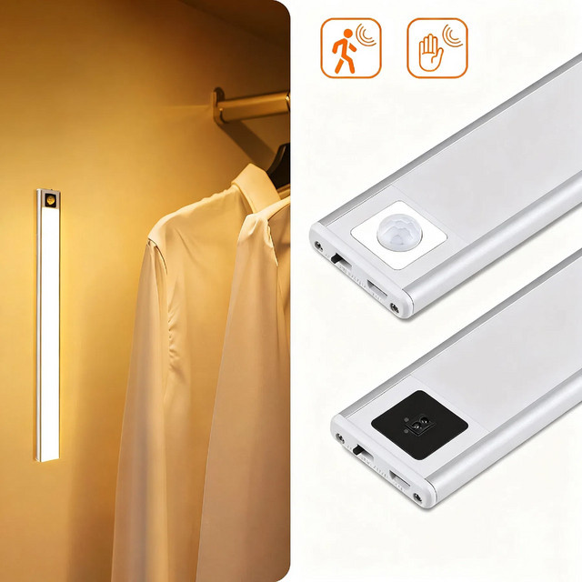 Gyarfas USB LED Bar Licht mit Bewegungssensor und Hand-Sweep-Funktion aus Aluminium in Weiß für Küchenschränke und Möbel, Warmweiß - Bild 1