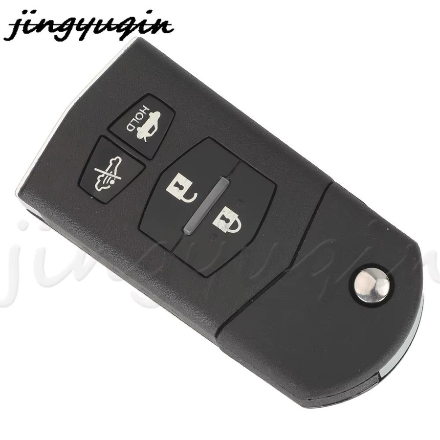 Jingyuqin 4-Tasten-Fernbedienungs-Autoschlüsselgehäuse für Mazda 2 3 5 6 M5 M6 CX-5 CX-6 ab 2004, Klappbares Ersatzgehäuse, Schwarz - Bild 2