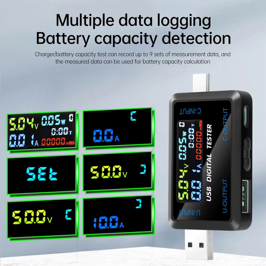 Voktta 10-in-1 USB-Tester Digitalvoltmeter und Strommesser mit USB-C und USB-A Anschlüssen in Schwarz - Bild 4