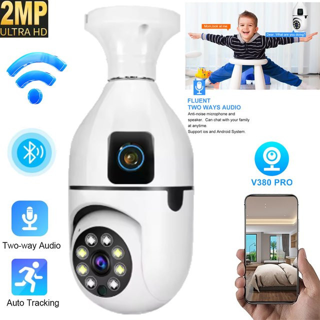 V380 PRO Mini WLAN Sicherheitskamera mit Dual-Objektiv, 2MP HD, Zwei-Wege-Audio und Bewegungserkennung, Weiß - Bild 1