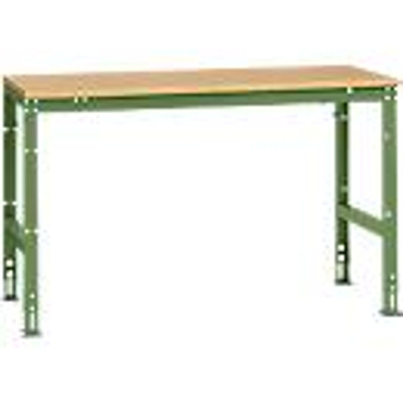 Manuflex Arbeits-Grundtisch UNIVERSAL Standard mit Multiplexplatte, Resedagrün, B/T/H: 150 x 80 x 76-87 cm - Bild 2