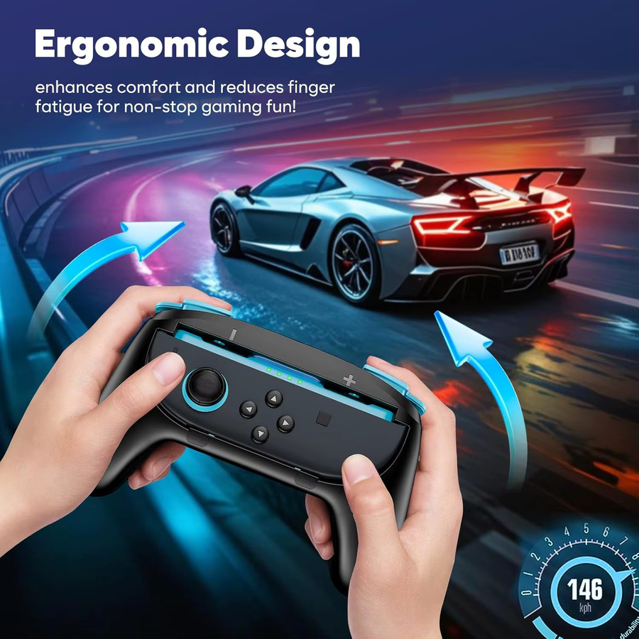2er-Set Handgriffe für Nintendo Switch Controller in Schwarz als Komfort-Halterungen und Schutzhüllen für dein Zubehör-Kit - Bild 3