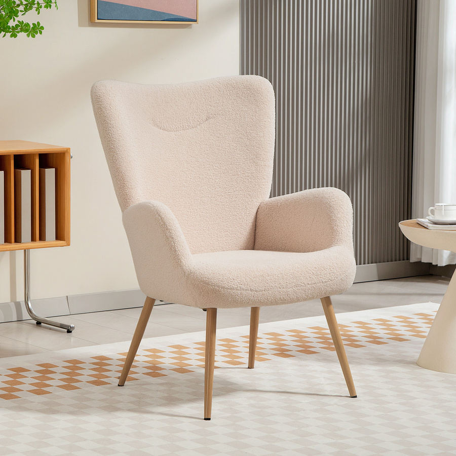 HOMCOM Moderner Relaxsessel aus Sherpa-Gewebe mit hoher Rückenlehne und Armlehnen in Beige - Bild 2