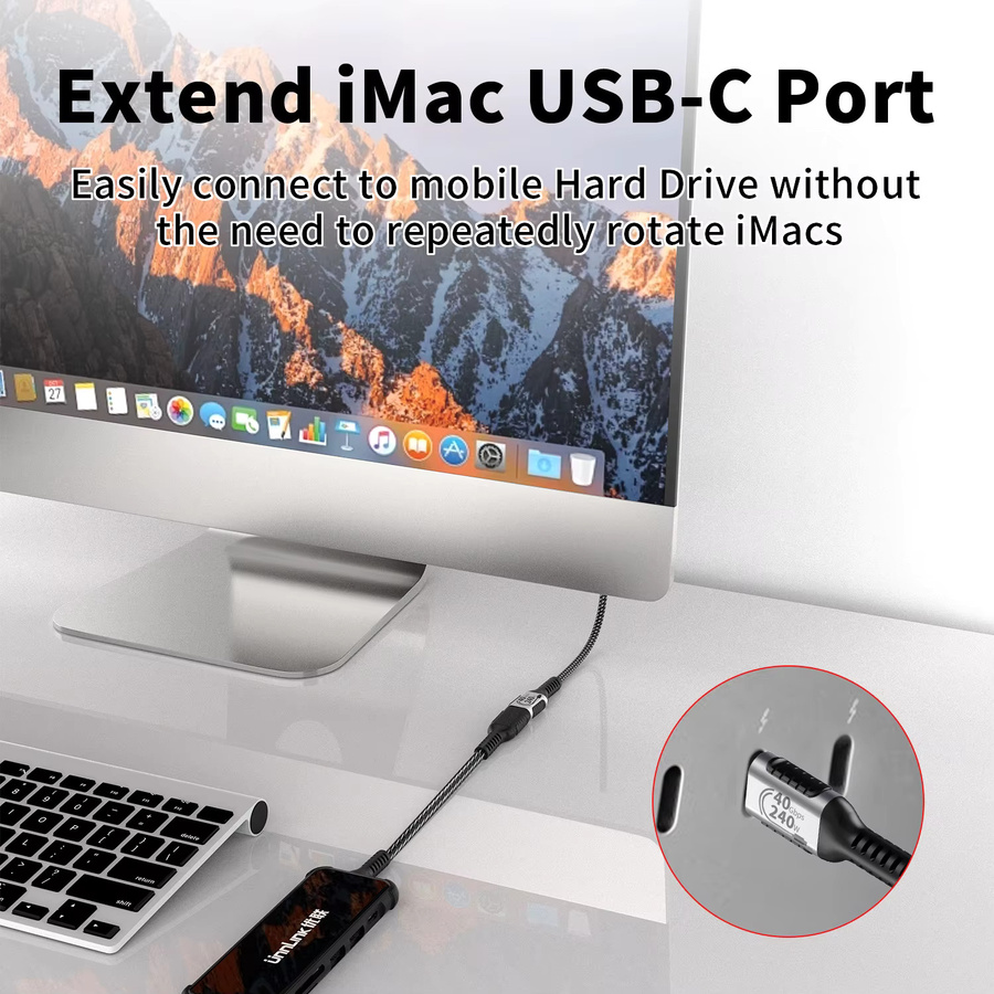 Unnlink USB-C-Verlängerungskabel in Schwarz, Typ-C-Extender kompatibel mit Thunderbolt 4/3, USB4.0, 3.2 und 3.1 für schnelles Aufladen und 8K/4K Übertragung - Bild 3