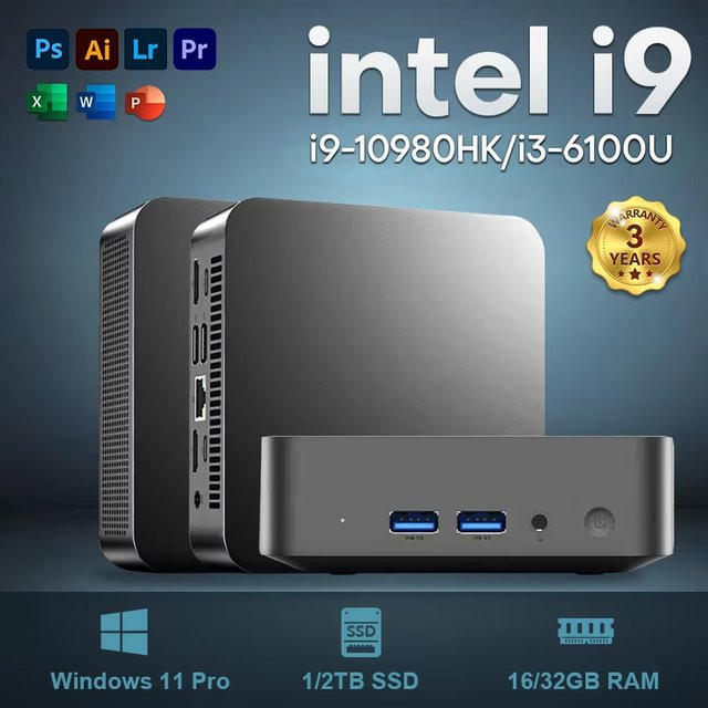Tragbarer Mini-Gaming-PC mit Intel Core i9 10980HK, 16GB RAM, 1TB SSD, Windows 11, WiFi6 und Bluetooth 5.2 in Schwarz - Bild 1