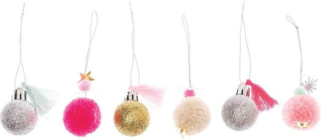 Rico Design Weihnachts-Anhänger Set mit Pompons und Kugeln in Neon-Pastell, 6 Stück - Bild 1