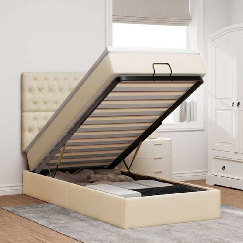 vidaxl Ottoman Polsterbett mit Matratze und LED in Beige, B/T/H: 100 x 200 x 128 cm - Bild 1
