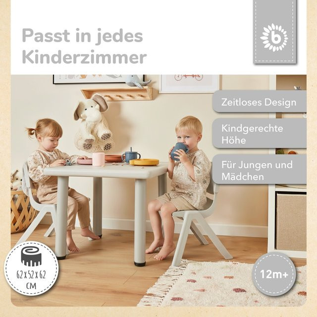Bieco Kindertisch in Eisgrau, höhenverstellbarer quadratischer Tisch für Kinder ab 0-3 Jahren - Bild 1