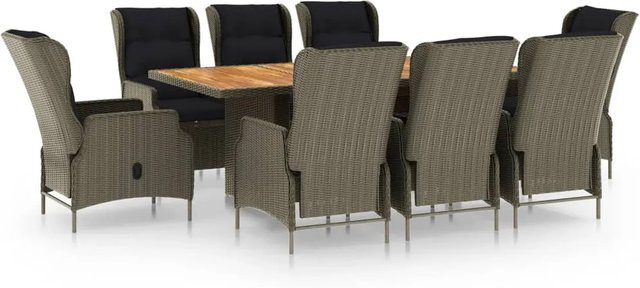vidaXL 9-teilige Garten-Essgruppe aus Poly Rattan in Braun mit Auflagen - Bild 1