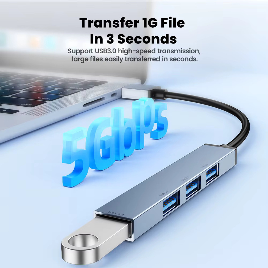 Toocki USB 3.0 Multiport Hub mit 4 USB-A Anschlüssen, High Speed USB Expander Adapter für MacBook und Laptop, Silber/Blau - Bild 2