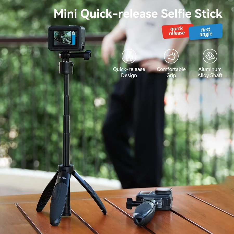 Telesin Zubehörset für DJI OSMO Action 5 Pro, 4 und 3 in Schwarz mit Selfie Stick, Stativ, Schutzrahmen, Gehäuse und CPL ND 8 32 64 Filter Kit - Bild 2