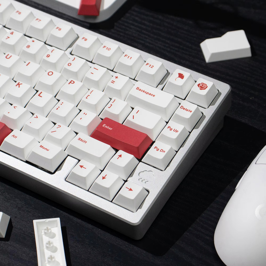 Mintcaps PBT-Tastenkappen im Cherry-Profil für MX mechanische Tastaturen, 144 Tasten, Weiß-Rot, Englische Tastaturbelegung mit Sublimationsdruck - Bild 4