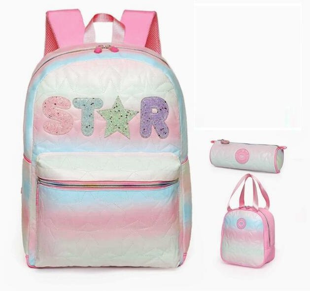 Schulrucksack Set von Fancy Style Studio für Mädchen und Kleinkinder in Weiß mit Brotdose und Federmäppchen - Bild 1