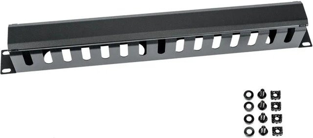 HMF Kabelmanagement mit Abdeckung für 19 Zoll Serverschrank, 1 HE, Schwarz - Bild 1