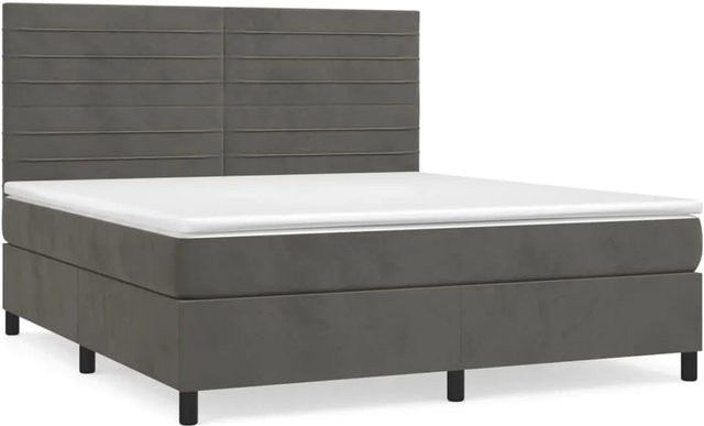 vidaXL Boxspringbett mit Matratze in Dunkelgrau aus Samt, Hybrid-Design mit Taschenfederkern, B/T/H: 160 x 200 x 118 cm - Bild 1